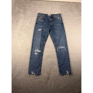 Agolde Jeans Womens 28 Blue Distressed Jamie Button Fly Mid Rise Made in USA